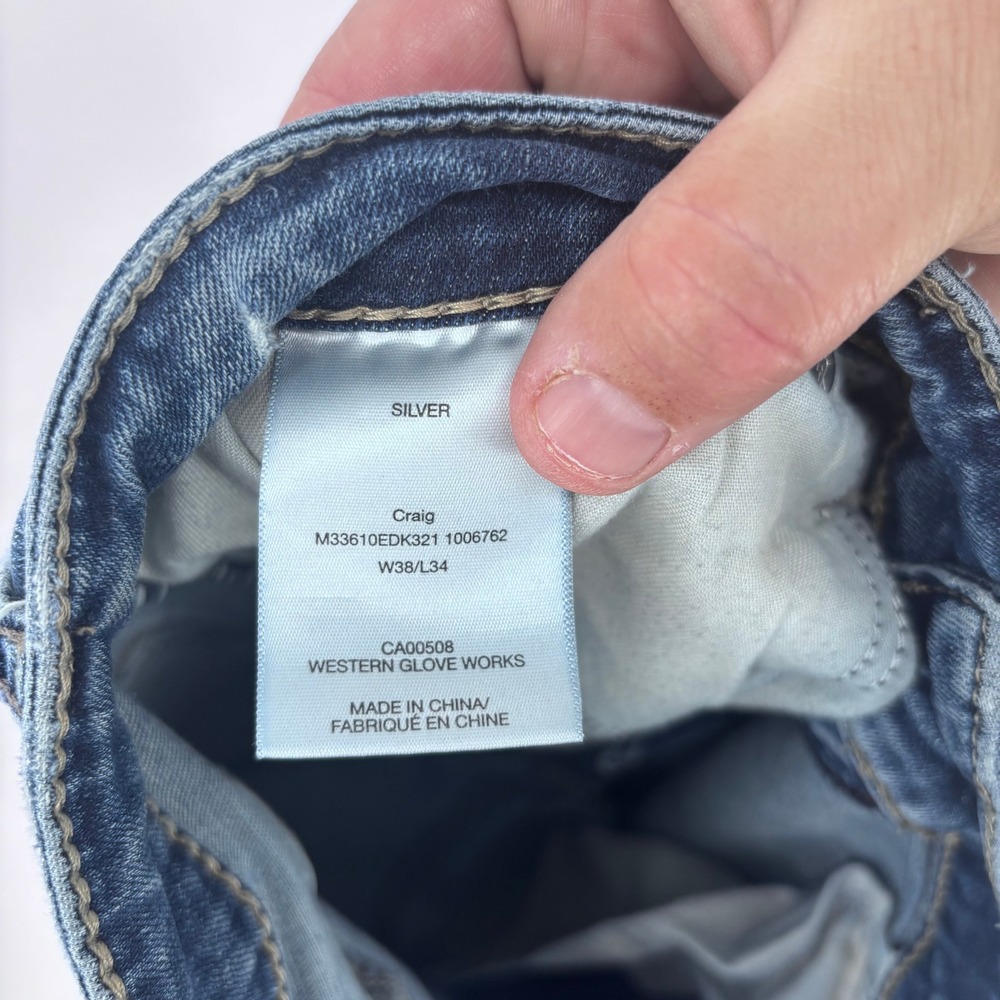 Silver Jeans Craig Mens 36x32 (Tagged 38x34) Blue Bootcut Faded Rugged Classic - Picture 10 of 12